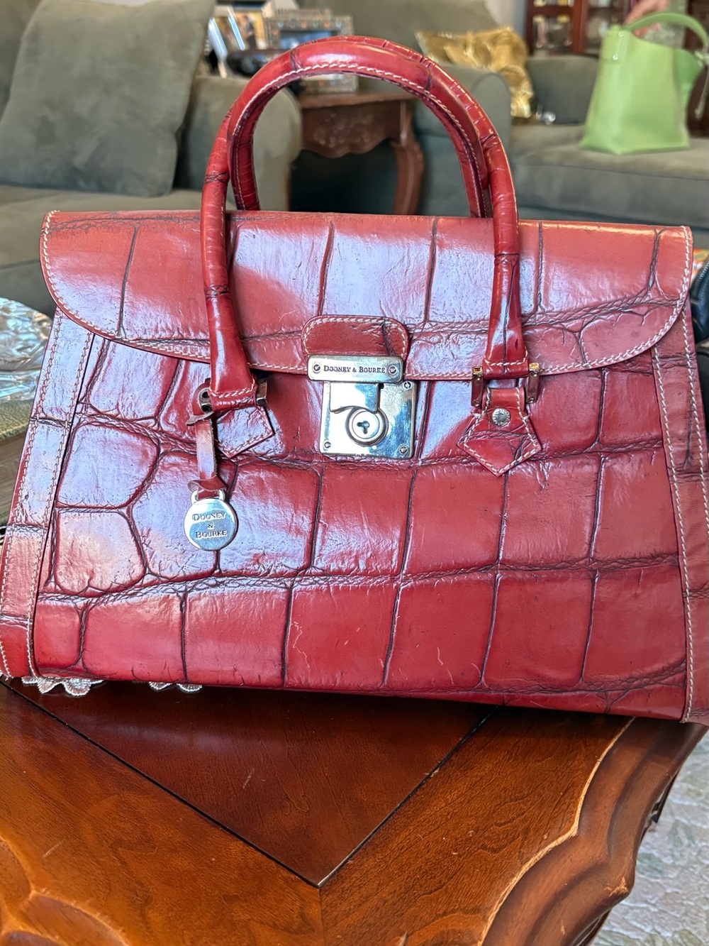 Dooney & Bourke Red Croc-Embossed Leather Satchel with Top Handles